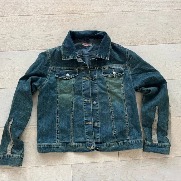 Vintage Prada Jean Jacket blue denimLong Sleeve Sz L Made in Italy